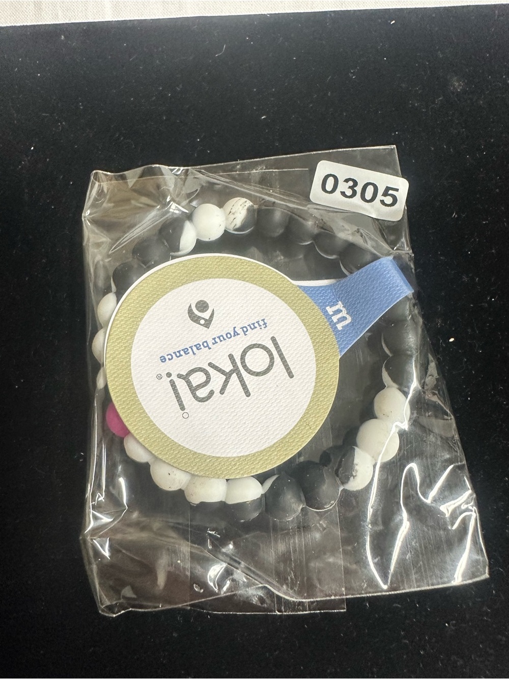 Lokai Black & White Beaded Bracelet with Pink Accent